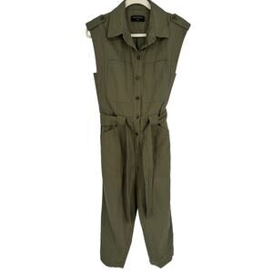 Banana Republic Linen Blend Jumpsuit Army Green Sleeveless Casual Utility XS